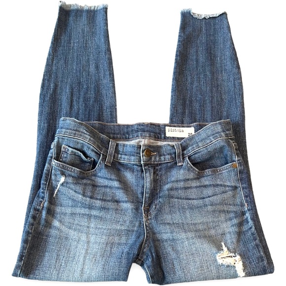 Pistola Distressed Skinny Jeans Blue Ripped Patchwork Mid-Rise Women’s Size 28 - Picture 6 of 16